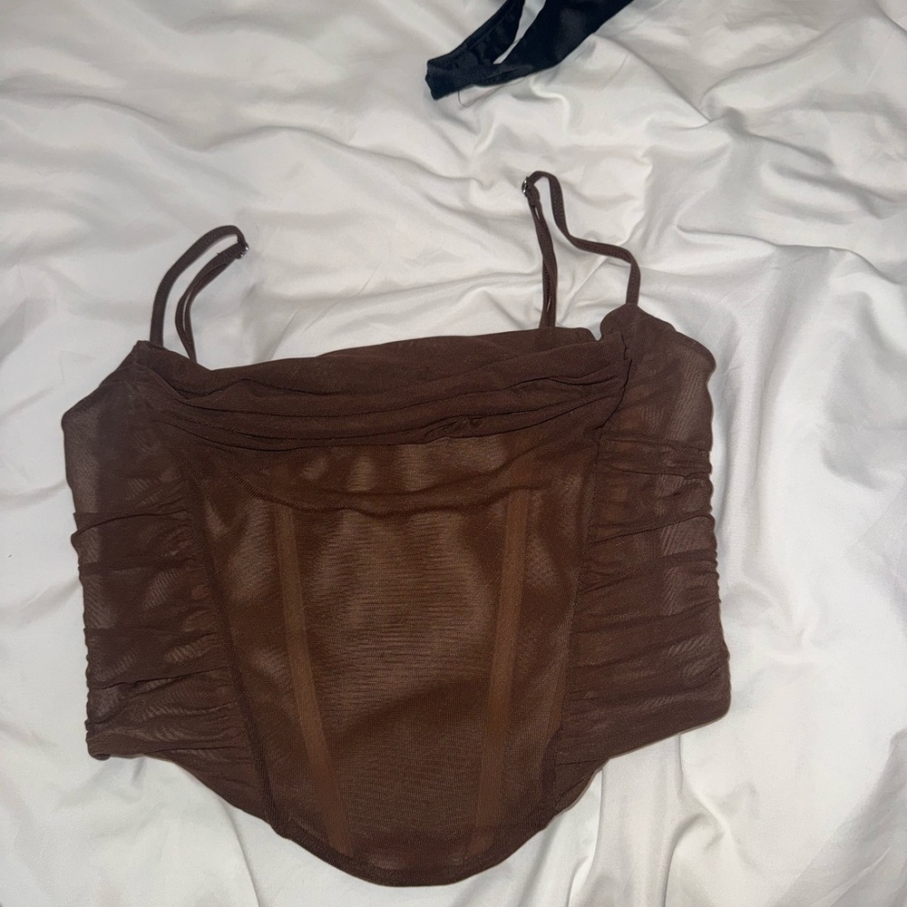 White Fox Boutique Brown Mesh Crop Top